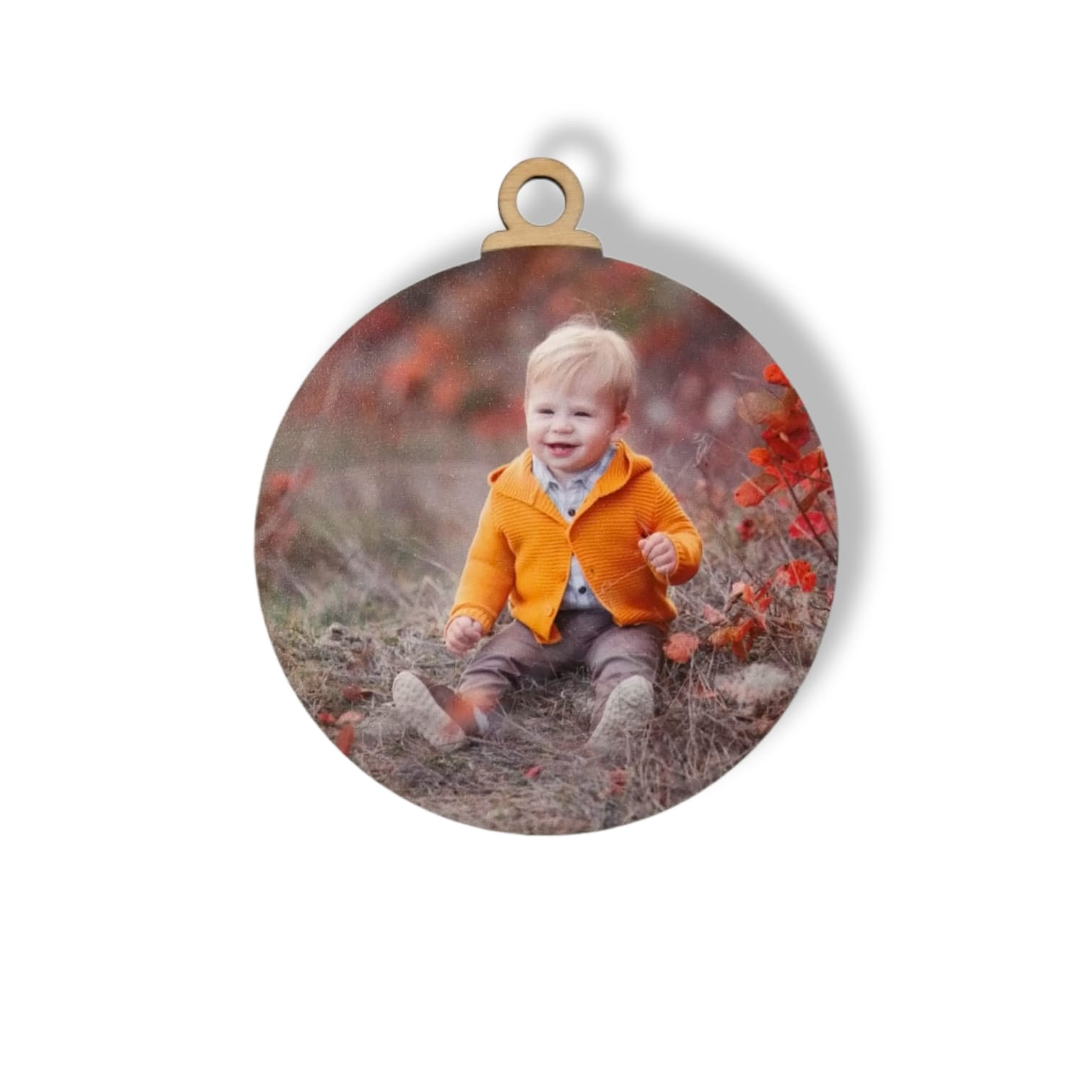 Boule de Noël personnalisé avec photo en bois ou plexiglass