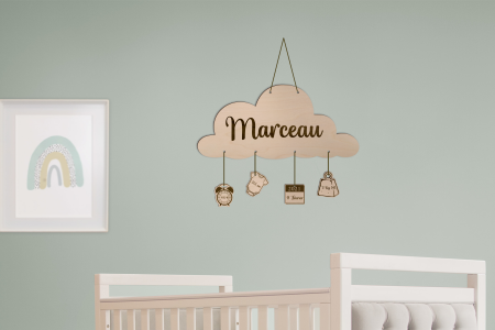 Suspension murale bébé personnalisée - Panneau naissance